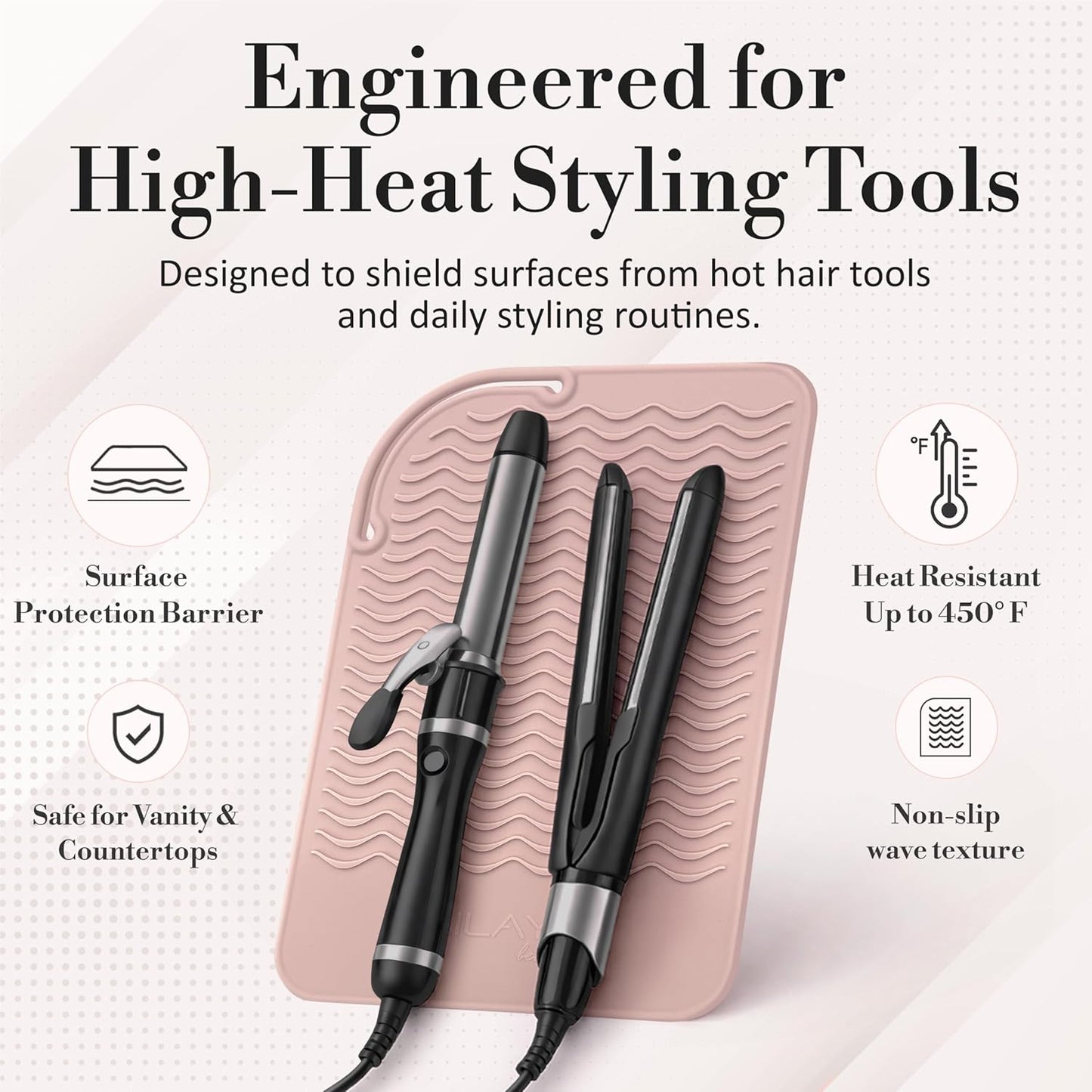 Milaya Beauty Large Heat Resistant Mat - Silicone Curling Iron & Flat Iron Holder | Non-Slip Vanity Accessory for Home & Travel