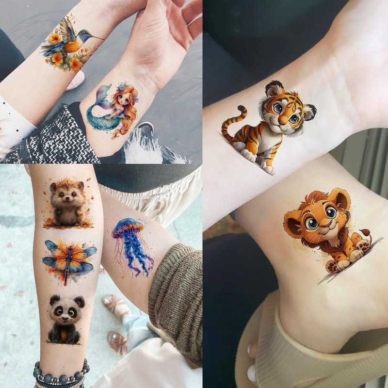 132 PCS 3D Cartoon Animal Temporary Tattoos for Kids - Fun Birthday Party Favors | Mixed Cute Designs