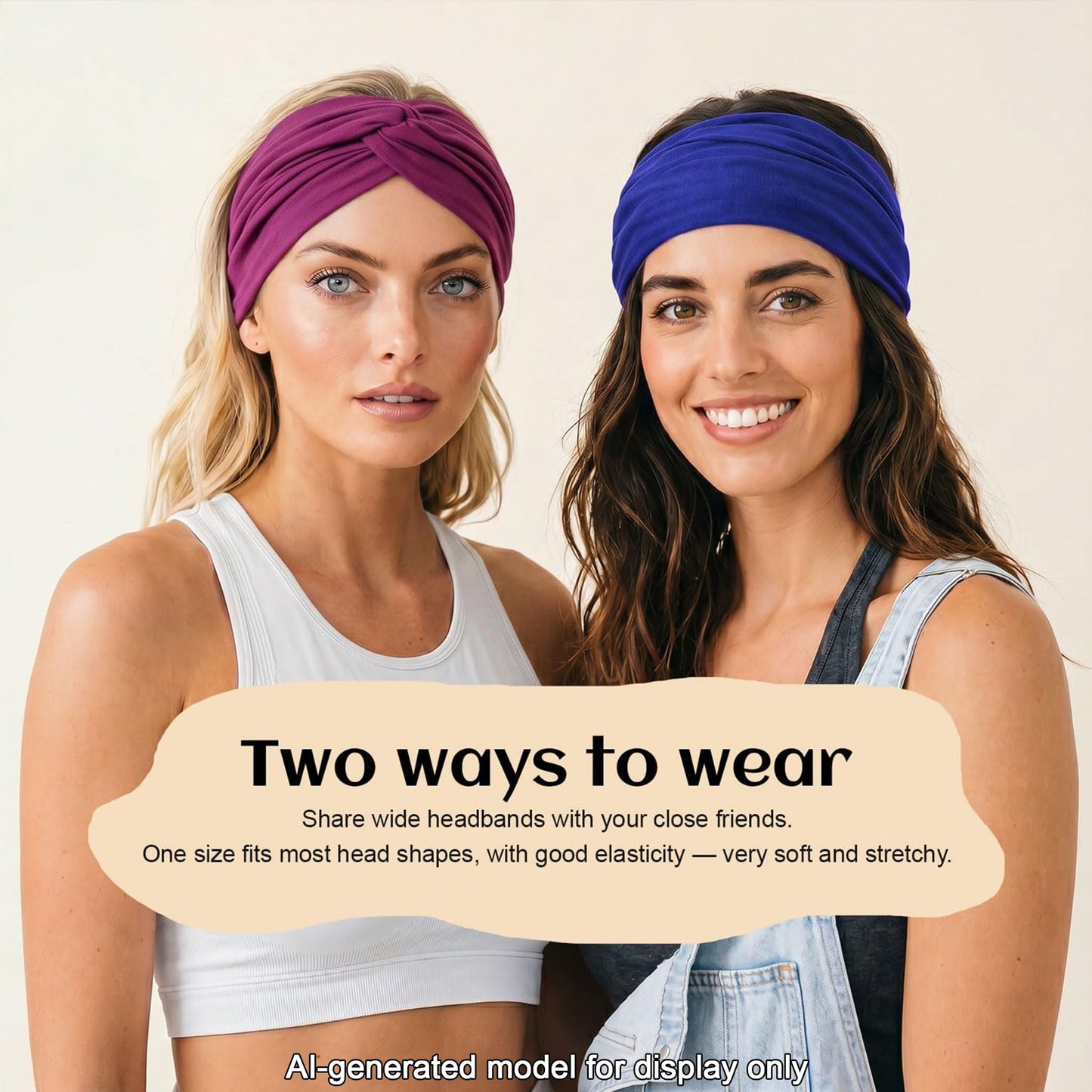 WENNKINN 7-Inch Wide Headbands for Women – 3 Pack Soft Thick Turban Hair Bands, Bandana-Style Head Wraps for Workout Yoga Sleep, Fashion Accessories with 6 Pcs Hair Ties-Blue, Purple Red, Black
