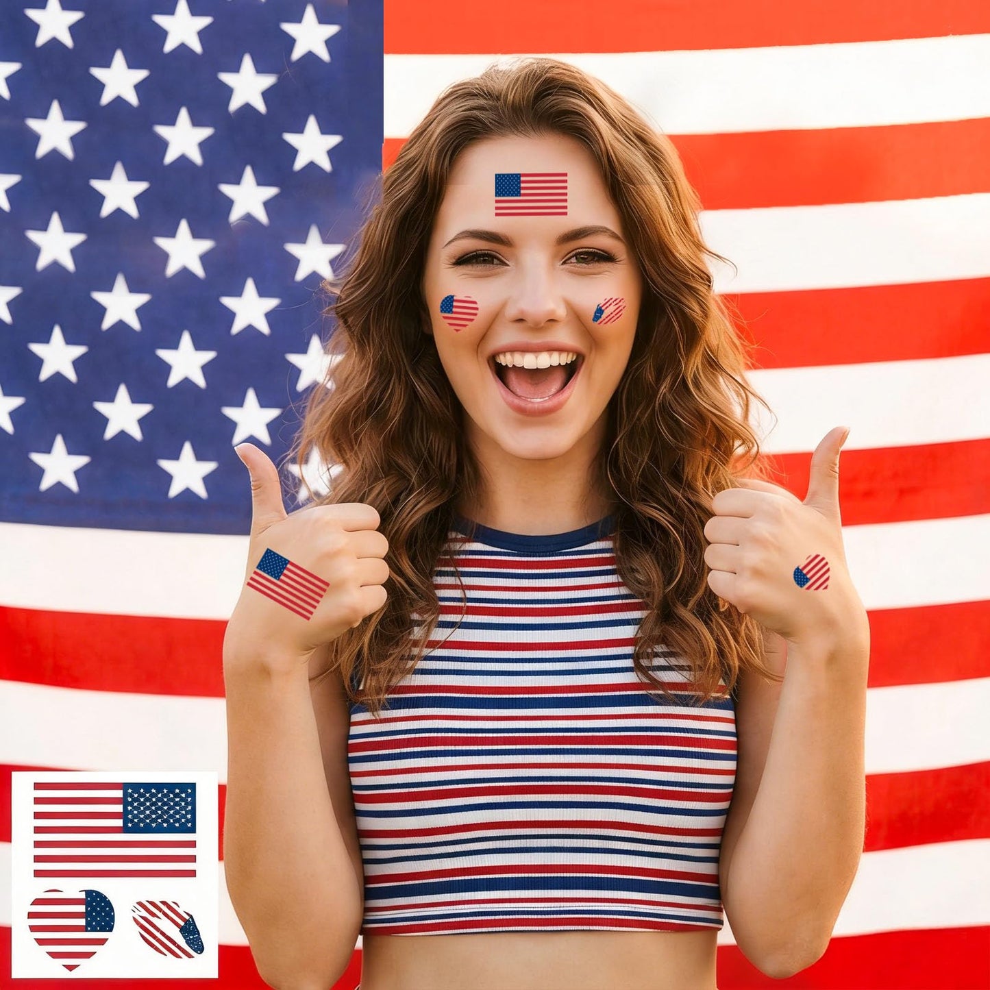 American Flag Tattoos 50 Sheets America USA World Cup Temporary Face Stickers 150 PCS Football Waterproof National Flag Removable Fake Tattoos For Men Women