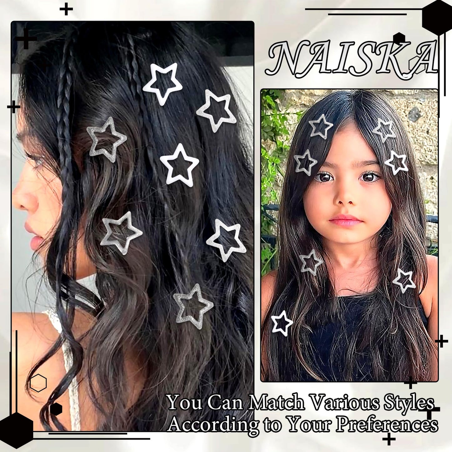 NAISKA 24Pcs Silver Star Sequins Hair Barrettes for Women Y2k Non Slip Hair Clips Star Clips for Hair Cute Small Metal Snap Hair Barrettes for Girls Thick Thin Hair