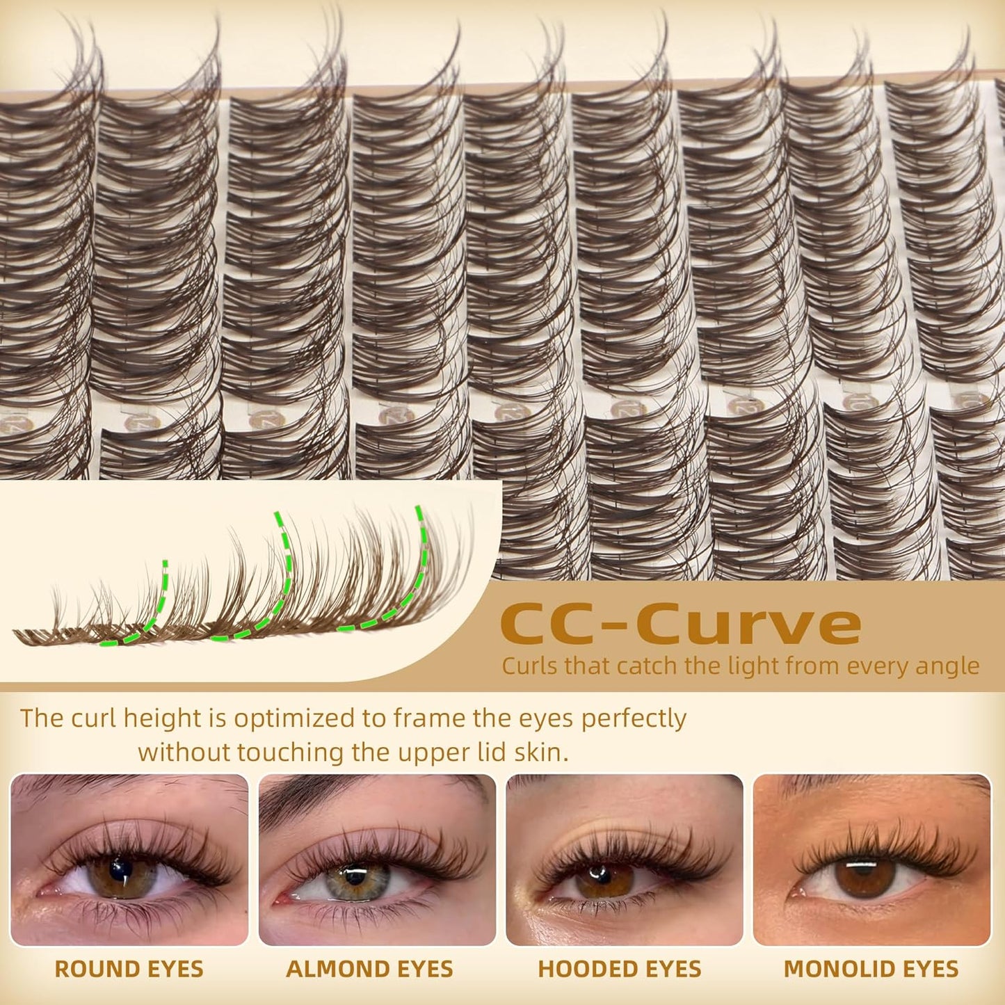 Brown Spider Lash Clusters Kit - Wispy 8-14MM Natural D Curly Eyelash Extensions | 150pcs for Daily Wear