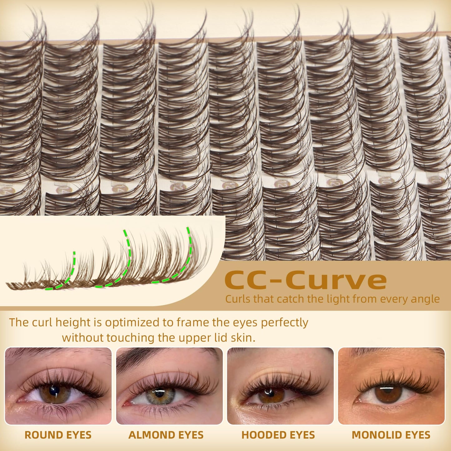 Brown Spider Lash Clusters Kit Breeze Eyelash Clusters Kit Wispy 8-14MM Cluster Eyelash Extensions Natural D Curly Lash Extensions Kit with Lash Bond and Seal Daily Wear for Clean Girl Makeup 150pcs