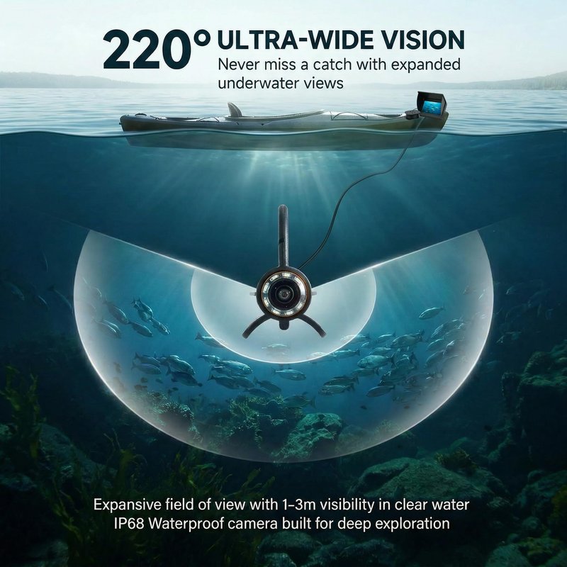 Takkicept Underwater Fishing Finder Camera: 6'' HD 1080P OLED Display Ice Fishing Camera - 220°Wide-Angle Lens 8 IR Lights & 25m/82ft Cable - DVR Portable Fish Finder for Sea/Lake/Boat/Kayak Fishing