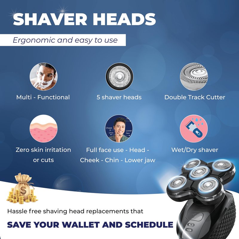 3 Pack Pro Head Shaver Replacement Blades Compatible with Remington Balder Pro Head Shaver Model XR7000, Precision Electric Shaving for Bald Men