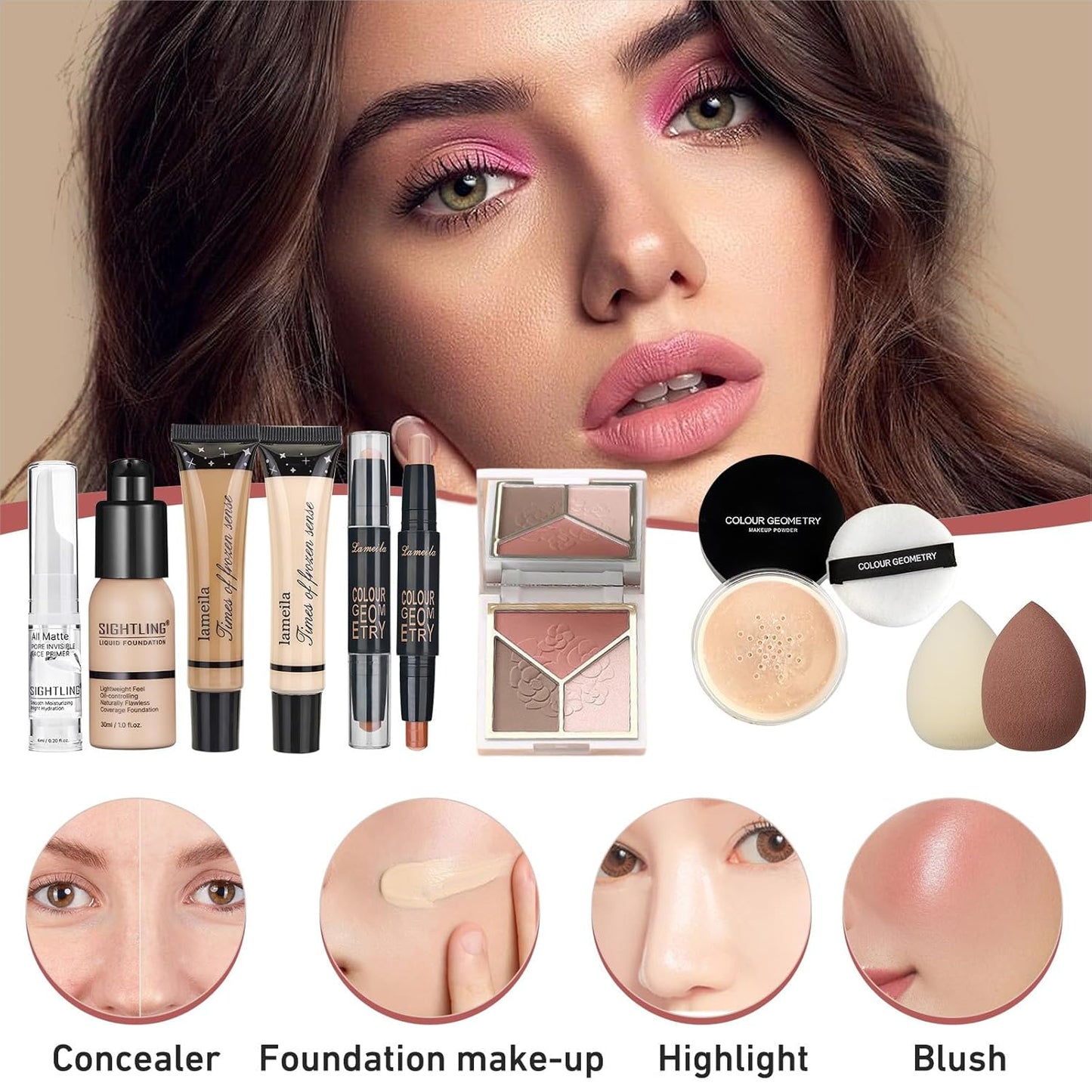 All-In-One Makeup Kit - Travel-Friendly Makeup Set for Women | Includes Foundation, Eyeshadow Palette, Lipstick & More