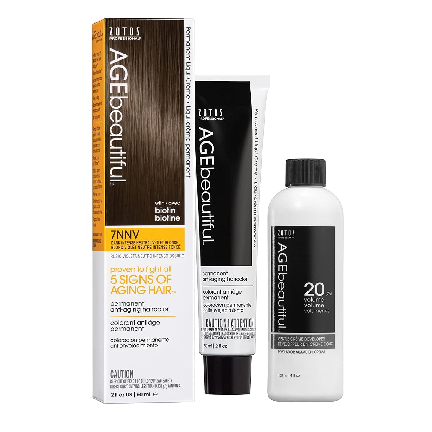 AGE Beautiful Permanent Hair Color Cream - 100% Gray Coverage Hair Dye with Biotin for Fuller, Thicker Hair | Professional Salon Quality