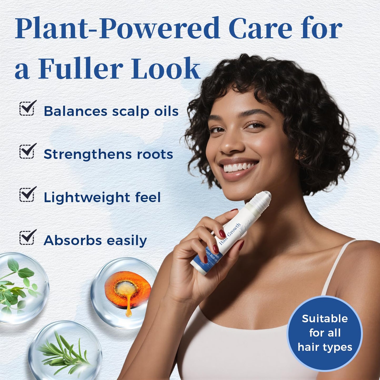 Gluvelessia Hair Growth Serum Roll On with Rosemary，Helps Support Thicker, Fuller Hair Appearance，Clean, Non-Greasy Hair Loss Support for Men & Women，Saw Palmetto，0.84 Fl Oz (Pack of 3)