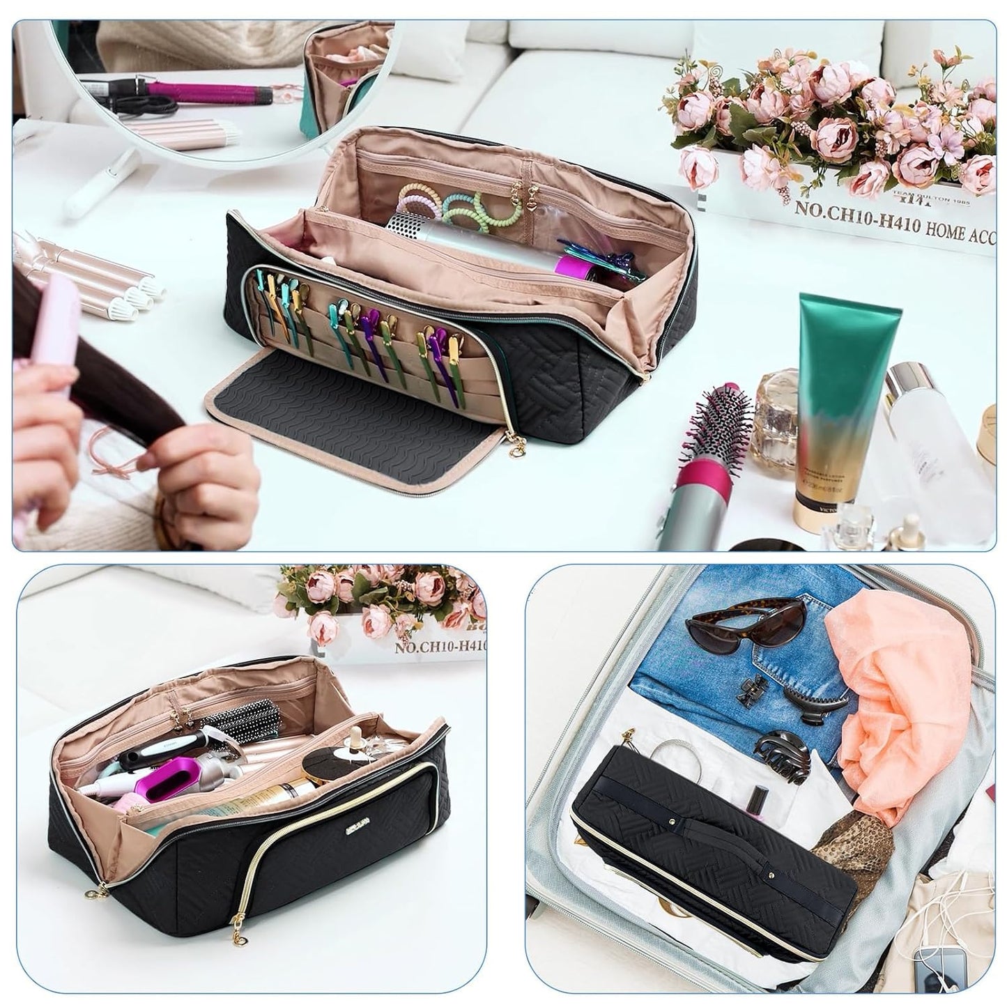 Large Hair Tools Travel Bag - 2-in-1 Organizer for Hair Dryer, Flat Irons & Curling Irons | Perfect for Travel Essentials