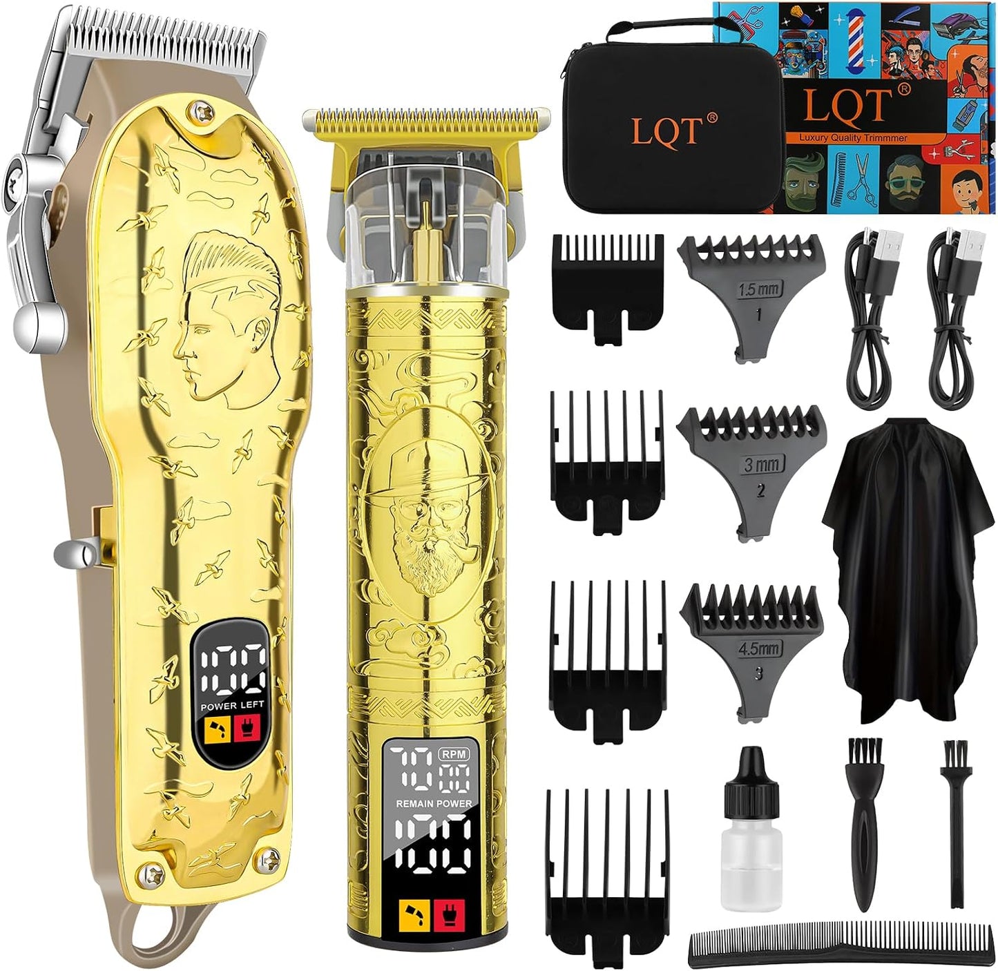 Men's Gold Hair Clippers - Cordless Professional Barber Trimmers with LED Display | Electric Grooming Kit for Haircuts & Beard Trimming