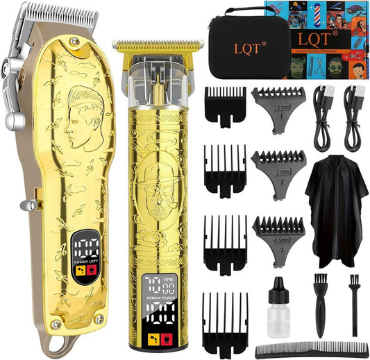 Men's Gold Hair Clippers - Cordless Professional Barber Trimmers with LED Display | Electric Grooming Kit for Haircuts & Beard Trimming