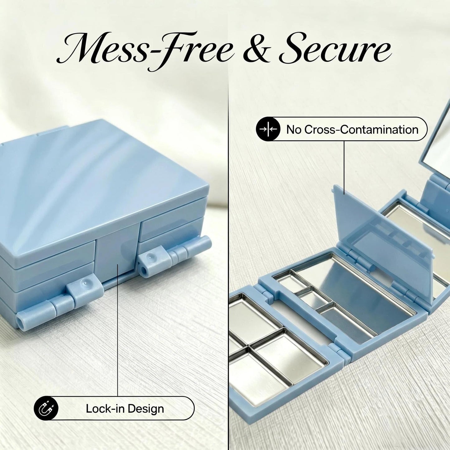 Empty Magnetic Makeup Palette Baby Blue - 3-Layer Foldable Travel Makeup Palette with Dividers & 13 Metal Pans, Magnetic Pallets for Makeup, 20% Larger, Baby Blue, 1 Pack