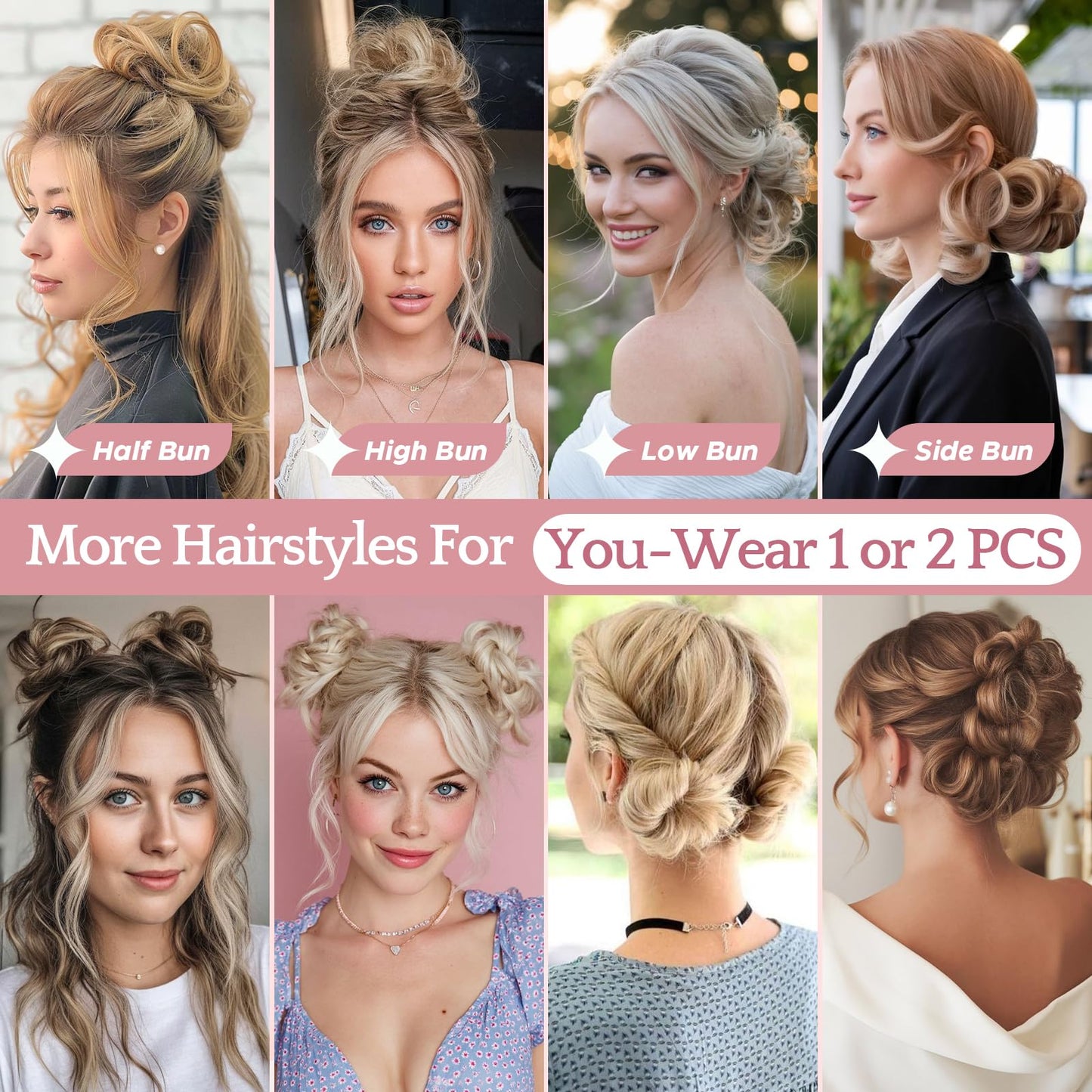SEGO Pro Messy Bun Hair Piece Human Hair Wavy Curly Messy Bun Scrunchie Updo Hairpieces Donut Chignon Ponytail Extensions for Women Girls 1B Natural Black