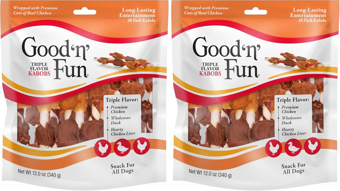 Long-Lasting Dog Treat Kabobs - Real Proteins with Beef Hide & Chicken | Supports Dental Health, 24 oz