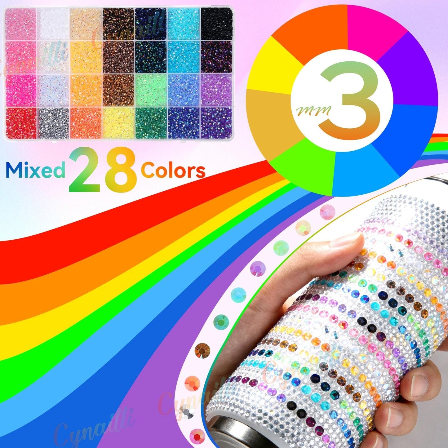 32000Pcs 3MM Colors Flatback Rhinestones for Bedazzling, Jelly Resin Rhinestones Gems, Colorful Gems Bedazzling for Crafting DIY Face Makeup Crafts Tumblers