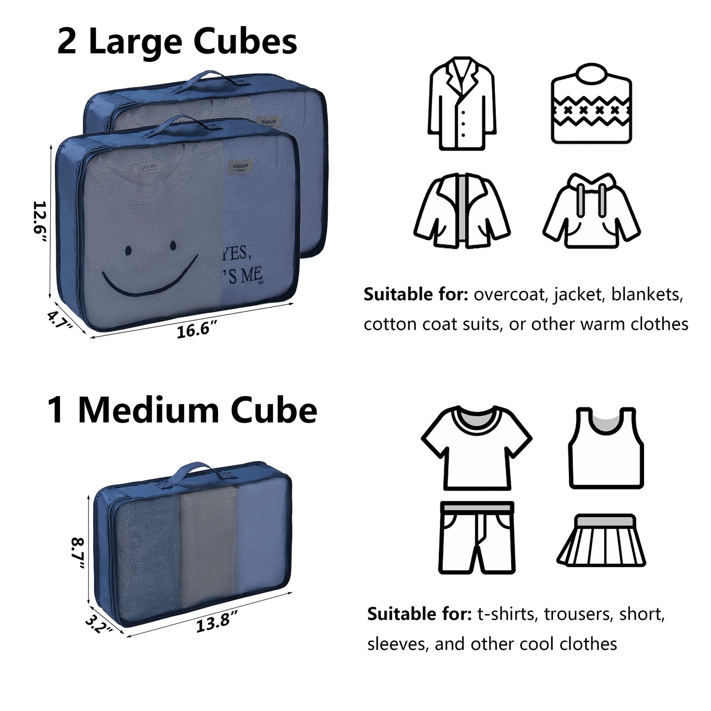 Tianzong 7-piece Set Packing Cubes, Travel Bags for Luggage, Packing Organizers with Shoe Bag (Navy Blue)