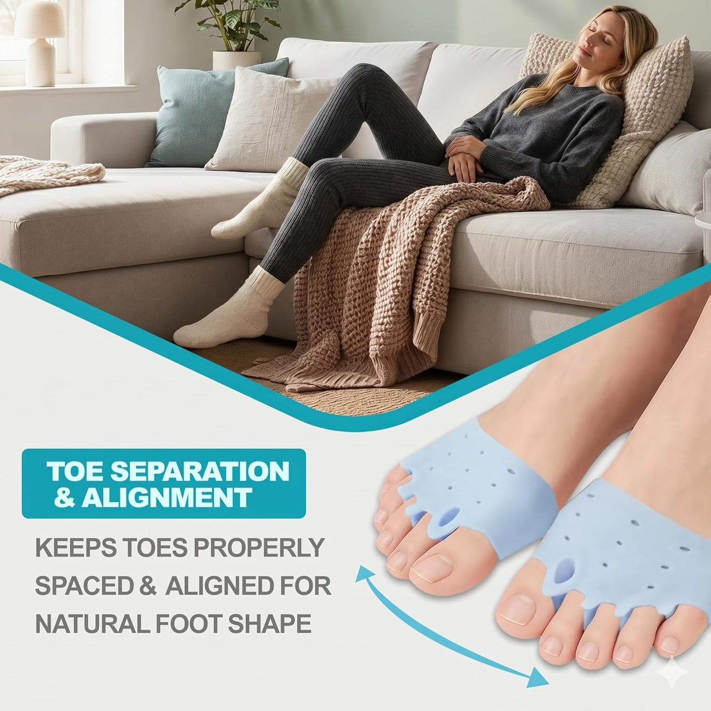 Silicone Toe Separators for Bunion Relief - Ultra Soft All-Day Comfort Spacers for Yoga & Running | 4 Sets