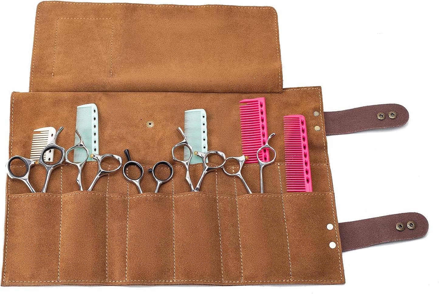 Hair Stylist Scissor Holder Pouch - Real Leather Organizer Bag for Salon Tools | Brown