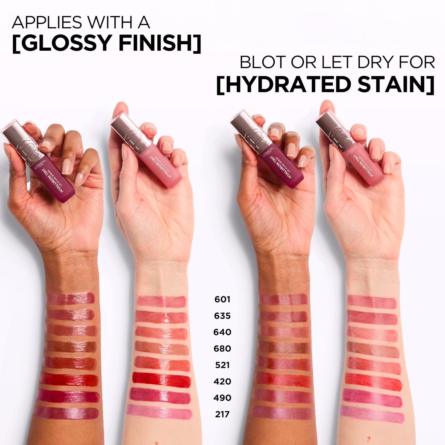 L'Oreal Paris Hyaluron Tint Lip Stain Serum, Long Lasting, Hydrating Lip Makeup Infused with Hyaluronic Acid, 217 Smoky Mauve (Dusky Pink)