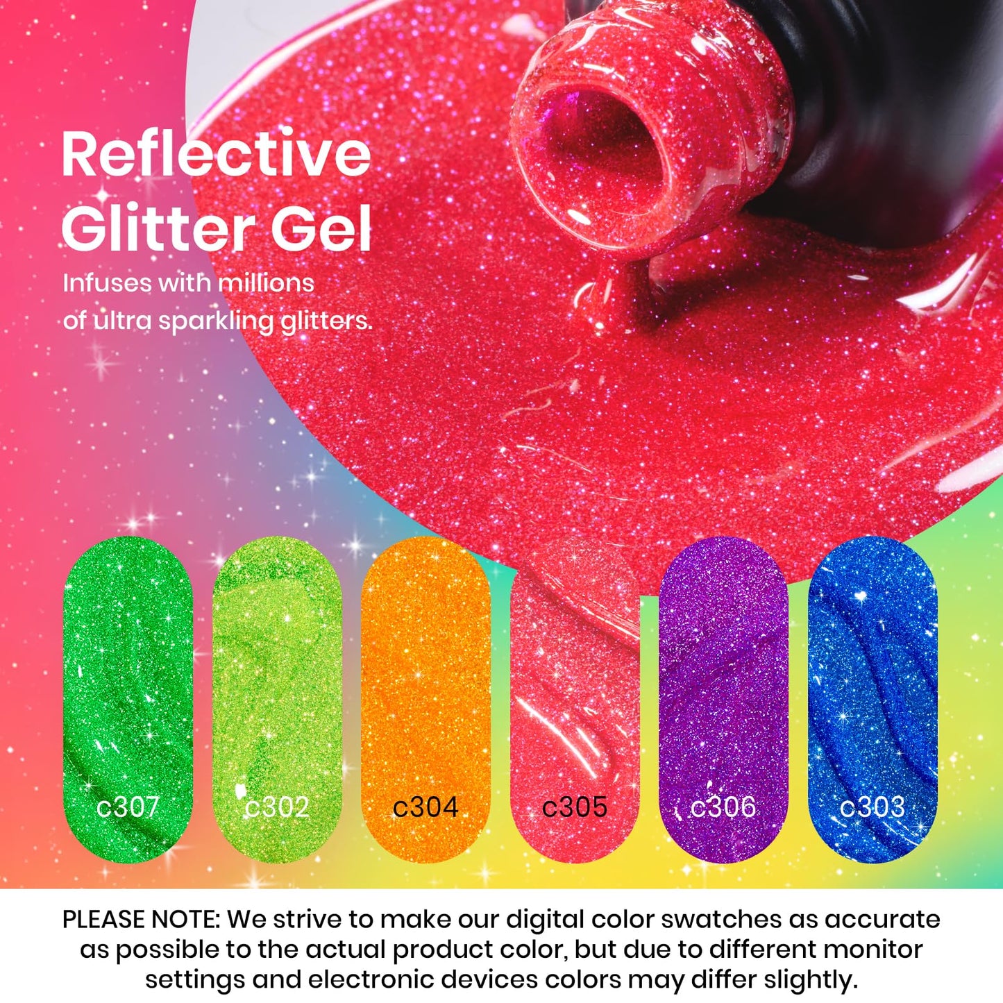 Beetles Glitter Gel Nail Polish Set, Neon Carnival Reflective Gel Polish