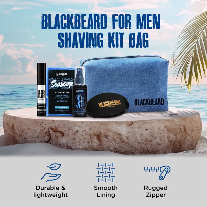 BLACKBEARD FOR MEN - Shaving Kit Bag, Travel Toiletry Kit for Men - Lightweight & Rugged, Sea Blue, Shaving Canvas Bag