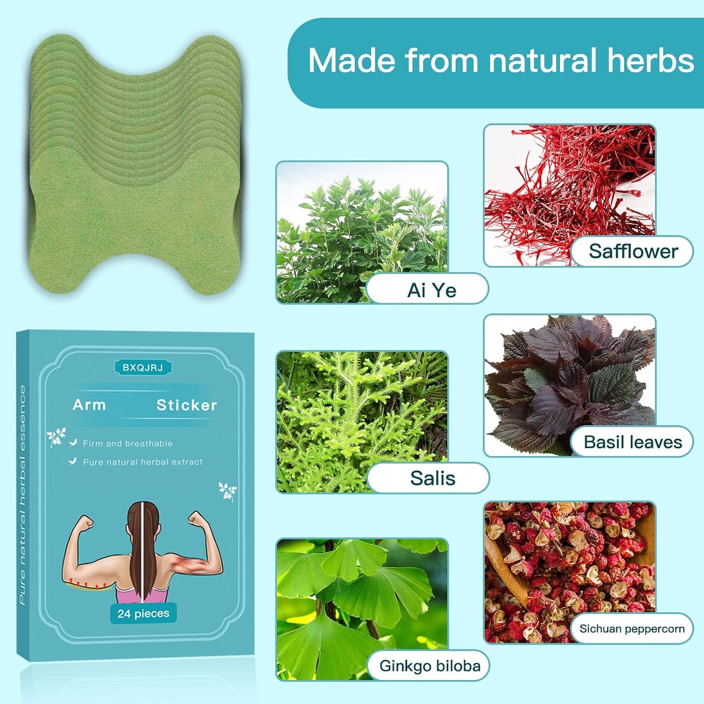 Mugwort Patches - 24 Natural Herbal Stickers for Arm & Leg Relief | Effective Wormwood Therapy