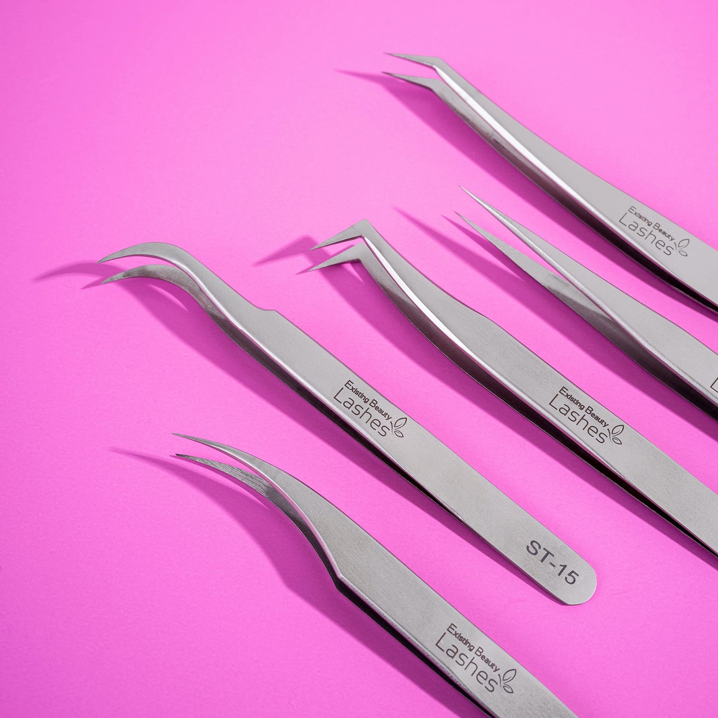 Eyelash Extension Tweezers - 5 PCS of Lash DIY Precision Set, Curved Volume Lash Tweezers - Cluster Application and Removal of Eye Lashes Extensions Stainless Steel