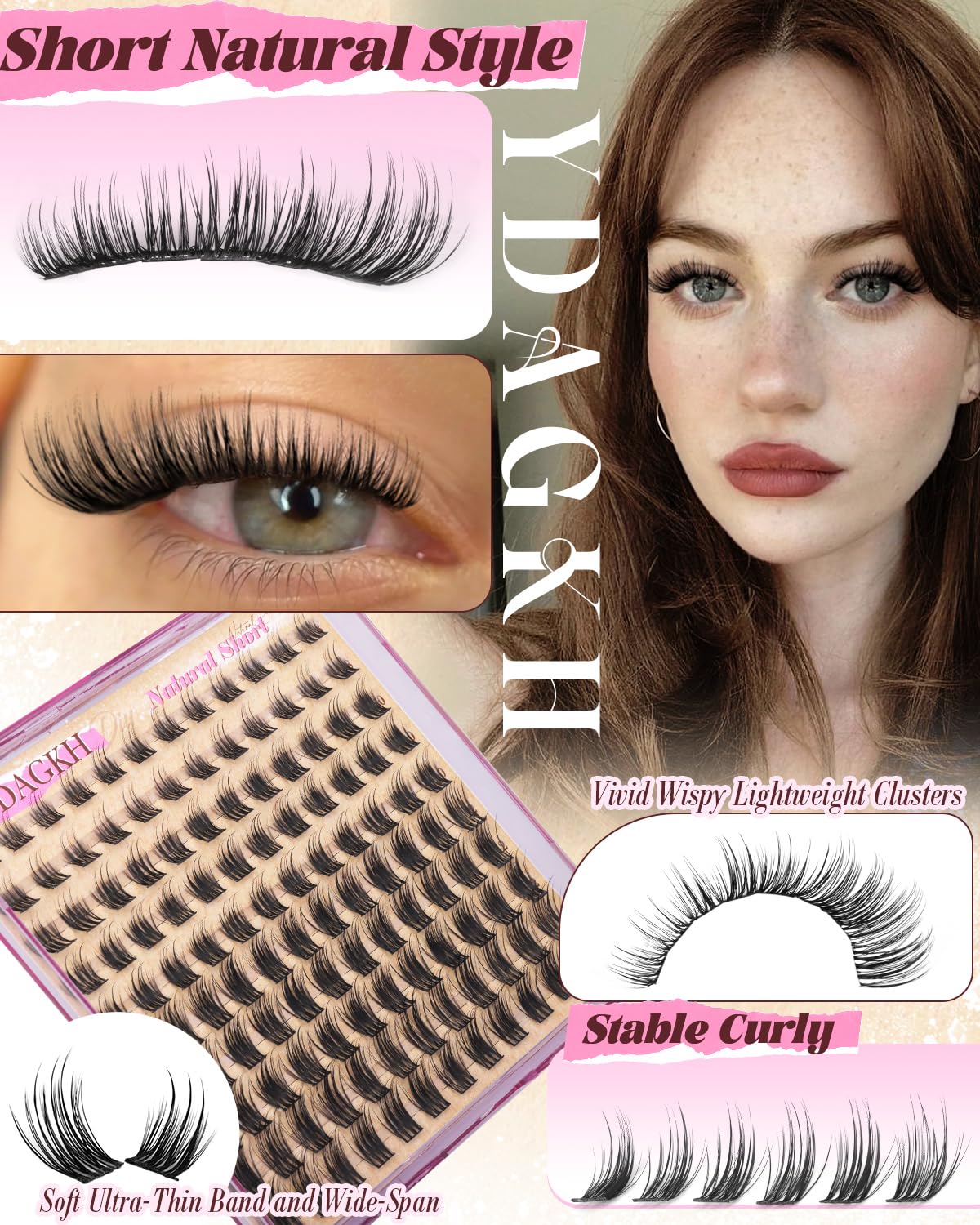 Short Lash Clusters 8-10-12-14mm Natural Eyelash Clusters Spiky Wispy Cluster Eyelash Extensions Ultra-Thin Band Lash Extension Pestañas Postizas Naturales DIY C Curly Individual Lashes