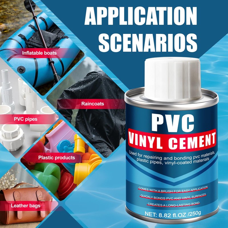 kuailaya Vinyl Cement, Vinyl Patch Kit include 8.8oz Vinyl Glue Vinyl Repair Patch and Scraper Waterproof High Bonding Strength and Sealing High Weather Resistance for Pool Liners Tarps Air Mattresses