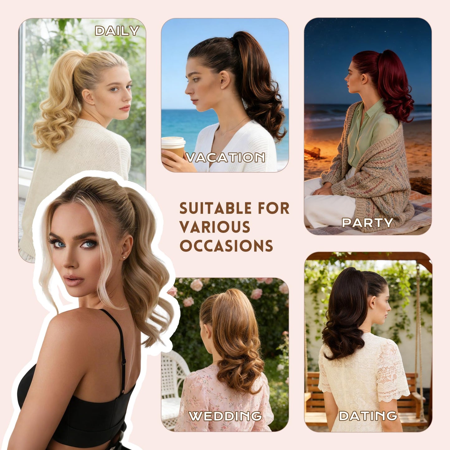 Wavy Claw Clip Ponytail Extension Clip in Ponytail Clip on Hair Extensions For Women 14 Inch Pony Tails Hair Extensions Fake Ponytail（#4 Dark Brown）