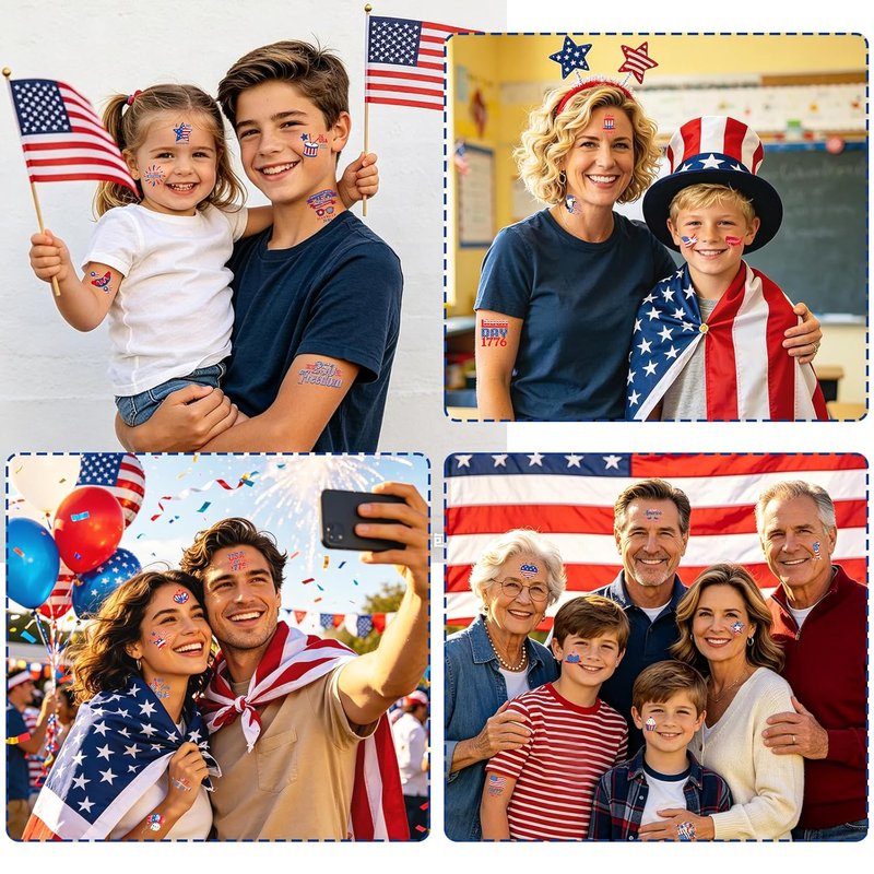 150 PCS 4th of July Temporary Tattoos - Patriotic American Flag Stickers for Kids | Red, White, and Blue Designs