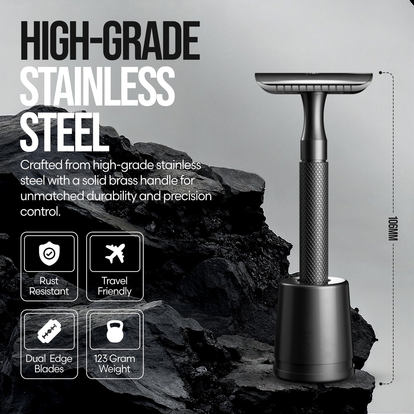 The Beard Struggle SEAX® Double Edge Safety Face Razor for Men with Premium Brass Stand