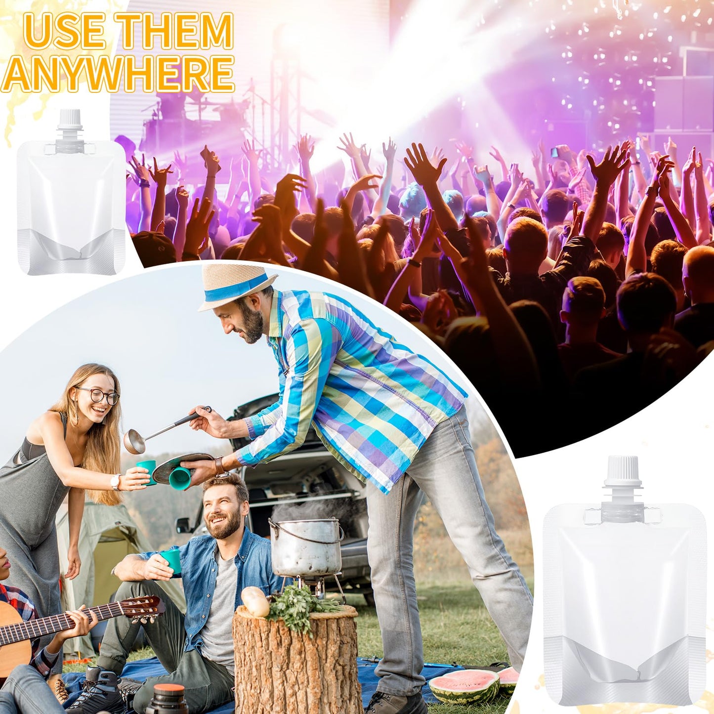Seeloowy 100 Pcs Plastic Pouches Bulk Clear Juice Bags Squeeze Pouches Plastic Leak Proof Bags with Funnel for Party Favors (1 oz)