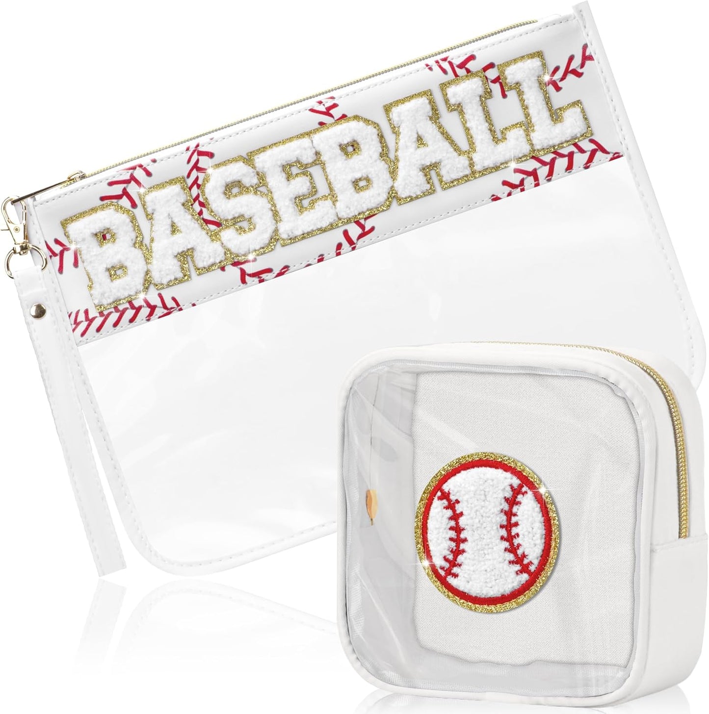 Softball Gifts Makeup Bag - 2 Pcs Clear PVC Organizer Pouch | Waterproof Travel Toiletry Bag for Women