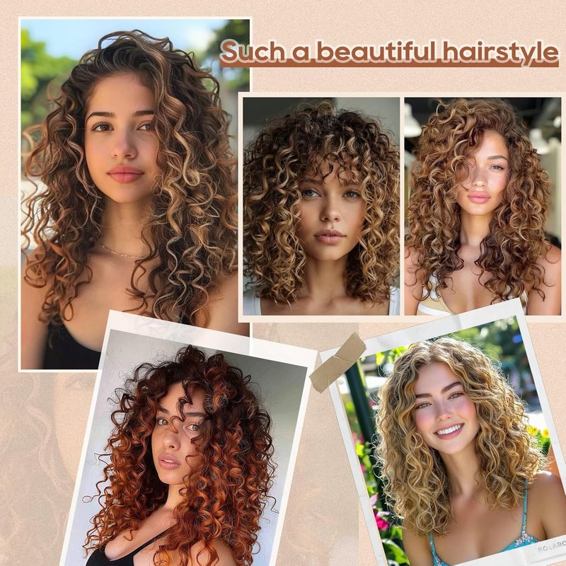 Flufymooz 4PC Clip-In Hair Extensions - 14 Inch Natural Soft Deep Curly Wavy Hairpiece | Medium Brown Ash Blonde Highlights