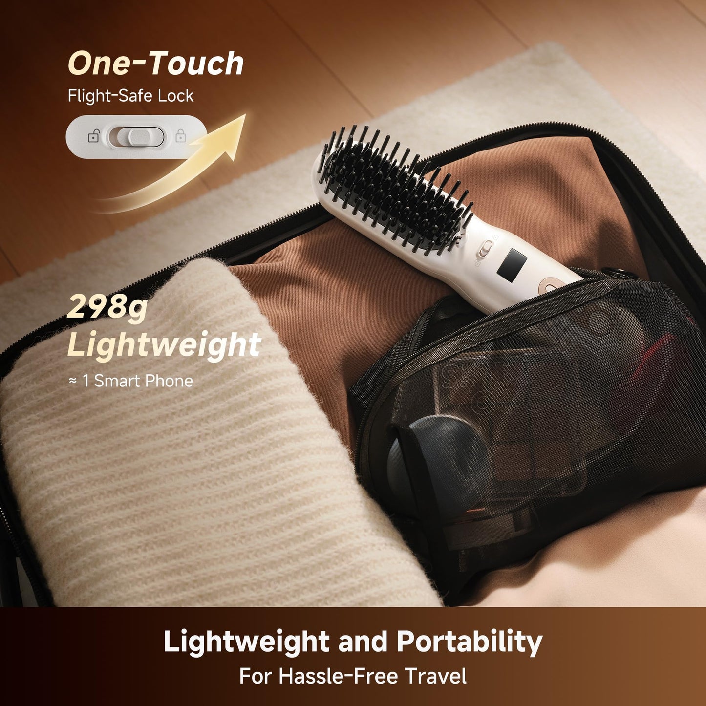 Dreame Silky Cordless Hair Straightening Comb, Rechargeable Ionic Straightener Brush for Women, 2Billion Ions, Fast Heating MCH & 7 Temp Settings Hot Comb, 5D Wide-Bristle Design, Mini Travel Size