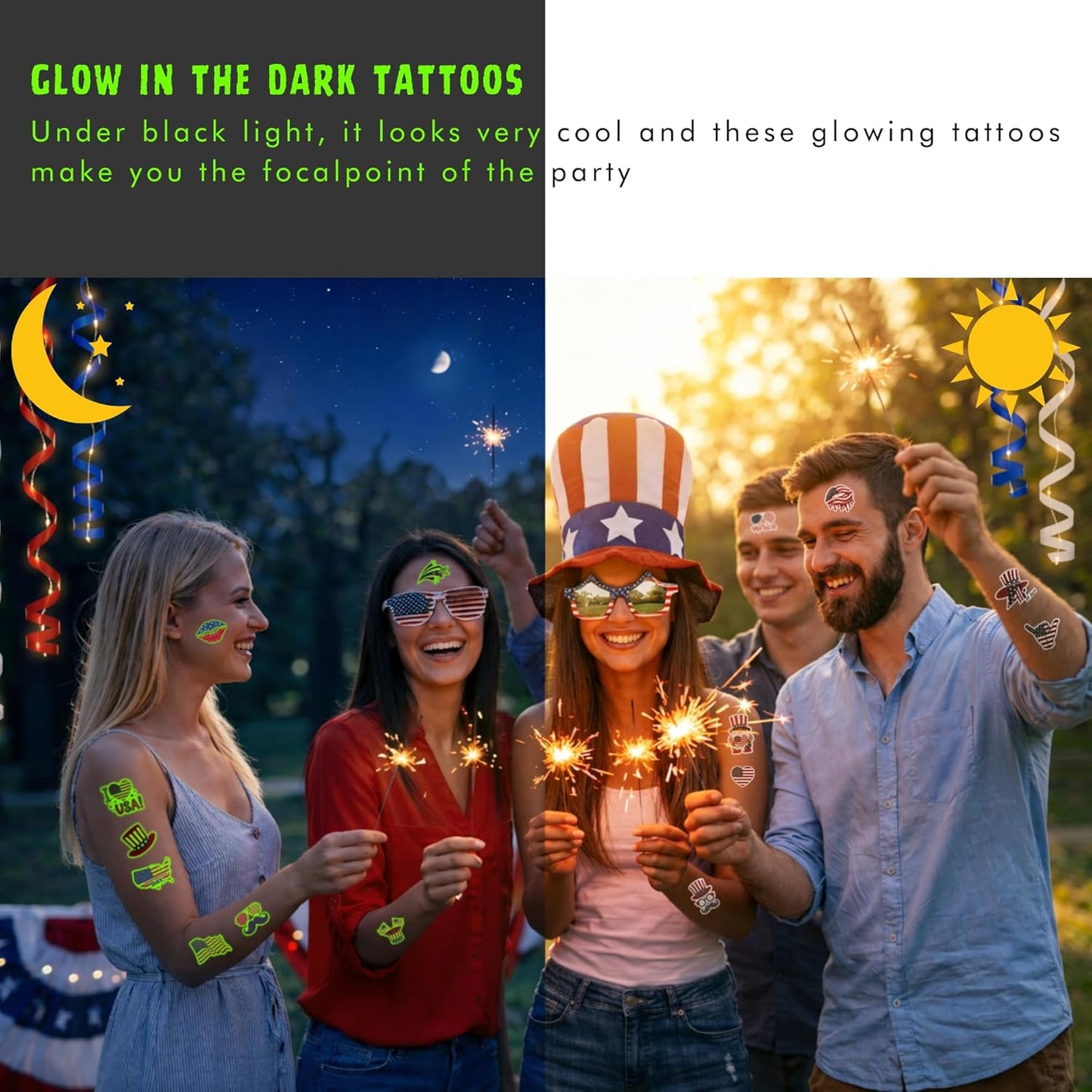 105PCS 4th of July Temporary Tattoos | Patriotic USA Flag Stickers for Kids & Adults - Red, White & Blue Party Favors