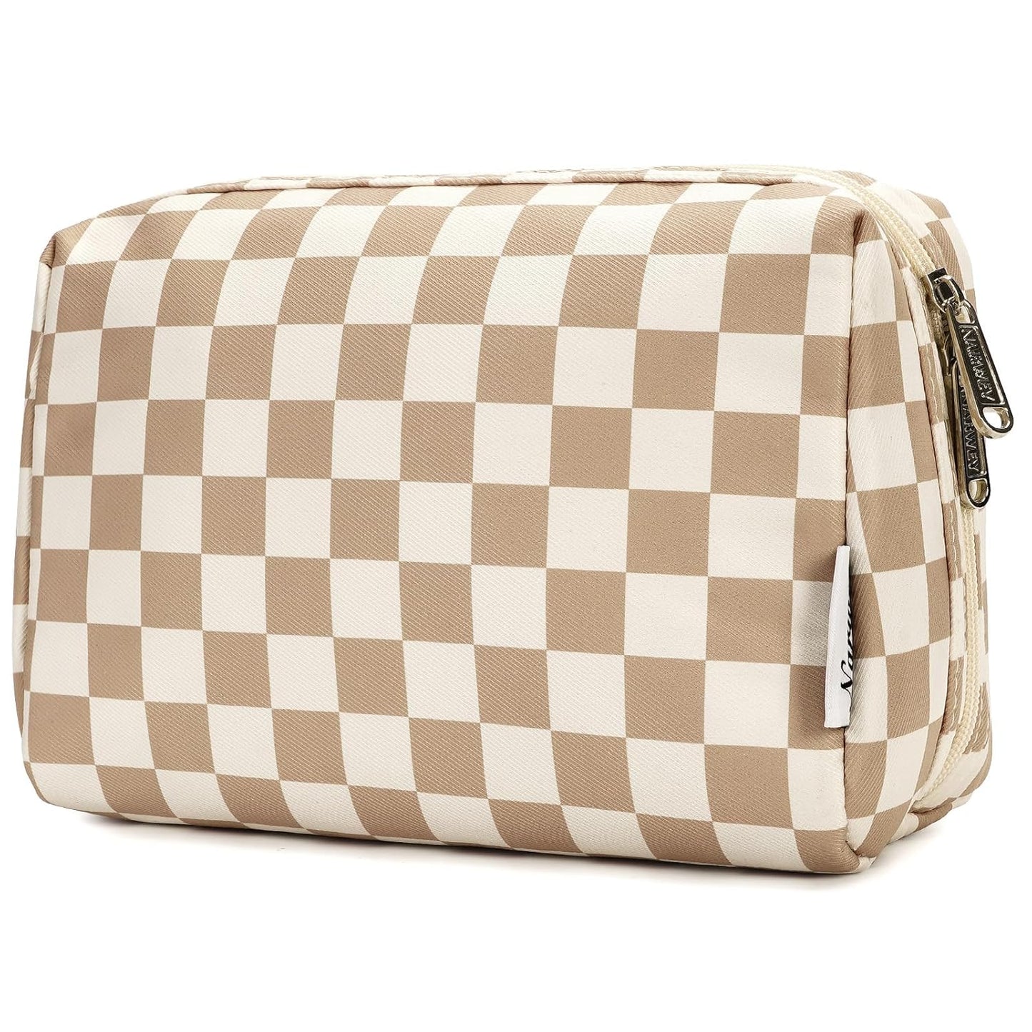 Checkered Makeup Bag - Travel Cosmetic Organizer with Compartments | Large Sky Blue Checkerboard