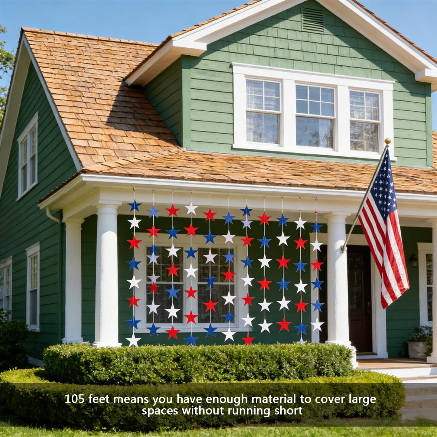 BRIOYHA 105ft Red White Blue Paper Star Garland, 8 Strands Double Side Twinkle Stars for 4th of July Independence Day Patriotic Memorial Day Party Decorations