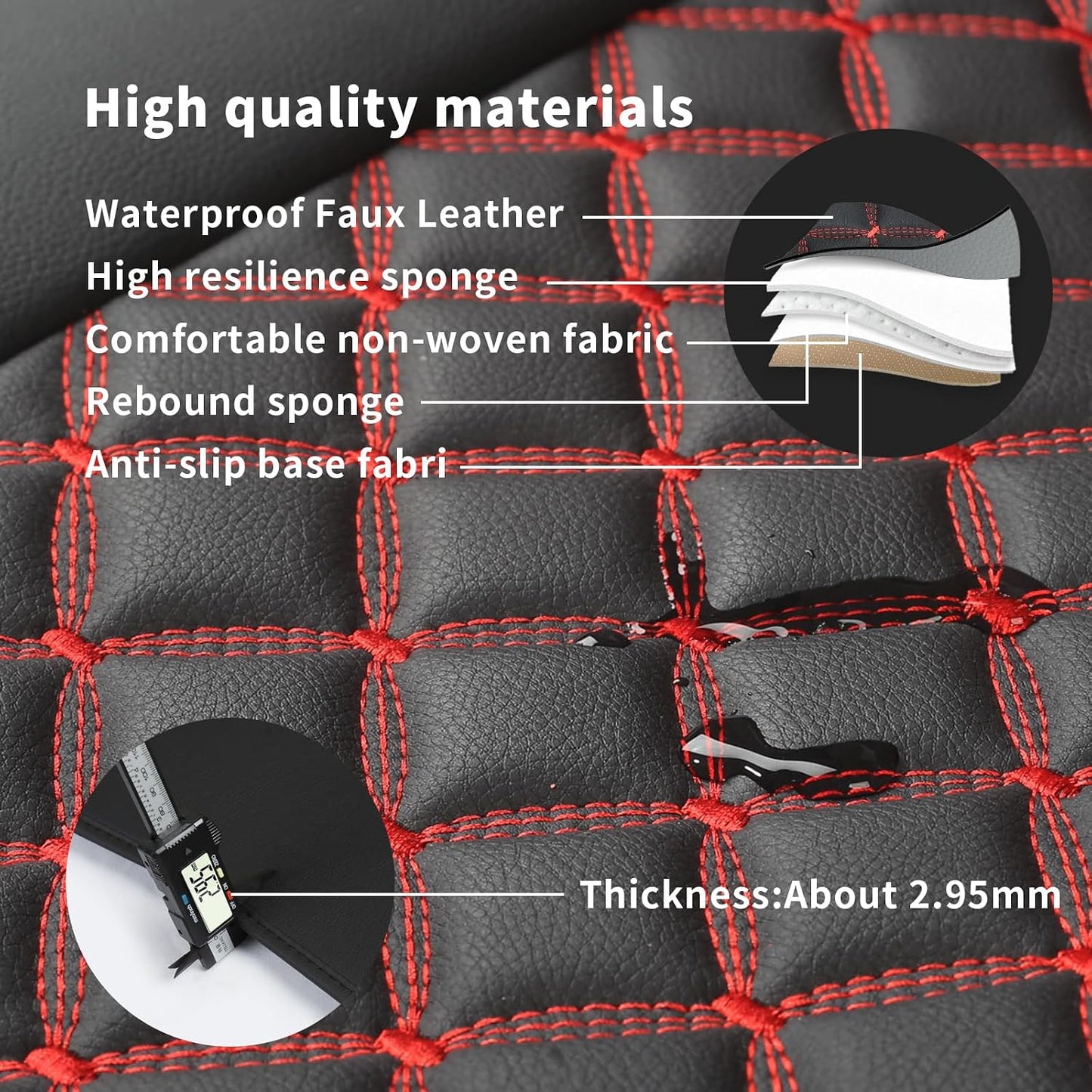 Universal Car Seat Covers - Waterproof Leather Protector for Airbag-Compatible Vehicles | 2-Pack Black-Red