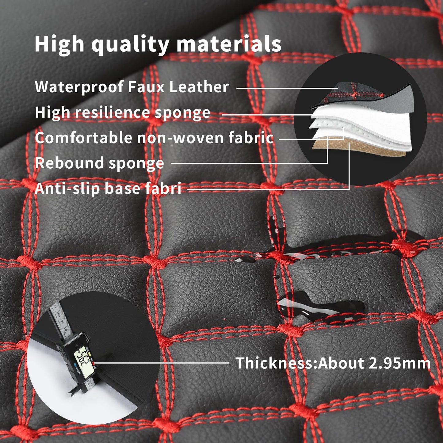 ZMOIVOK 2pcs Car Seat Covers,Leather Water Proof Material No Slip Soft Car Seat Protector Side not Wrapped,for Car with Airbags,Seat Covers Universal for Most Automotive,Suvs,Vans,Trucks (Black-Red)