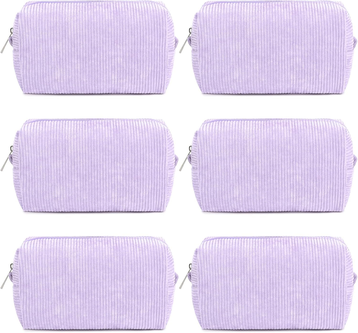 Bridesmaid Proposal Gifts - 6PCS Corduroy Blue Makeup Bags | Wedding Party Favors & Toiletry Organizers