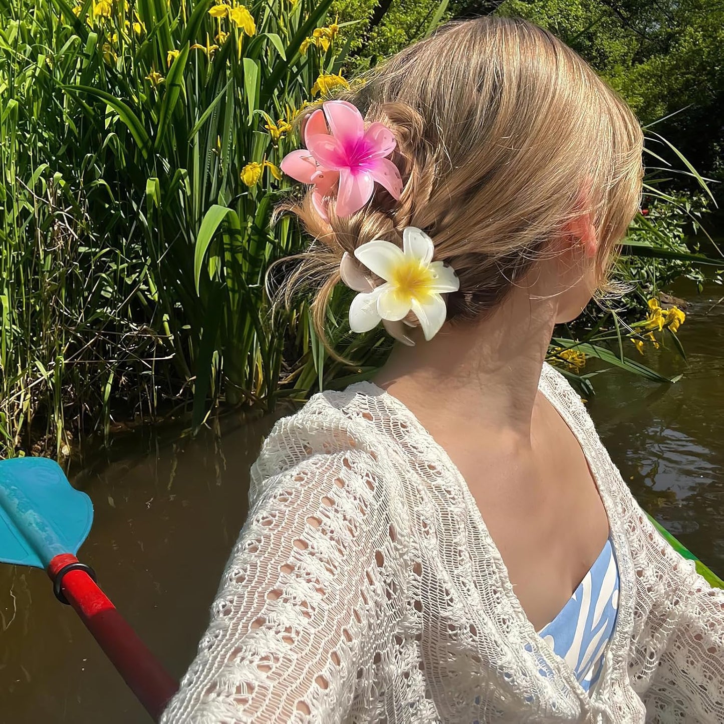 Flower Hair Claw Clips - 4PCS Large Hawaiian Clips for Thick Hair | Strong Hold, Nonslip Hair Accessories for Women & Girls