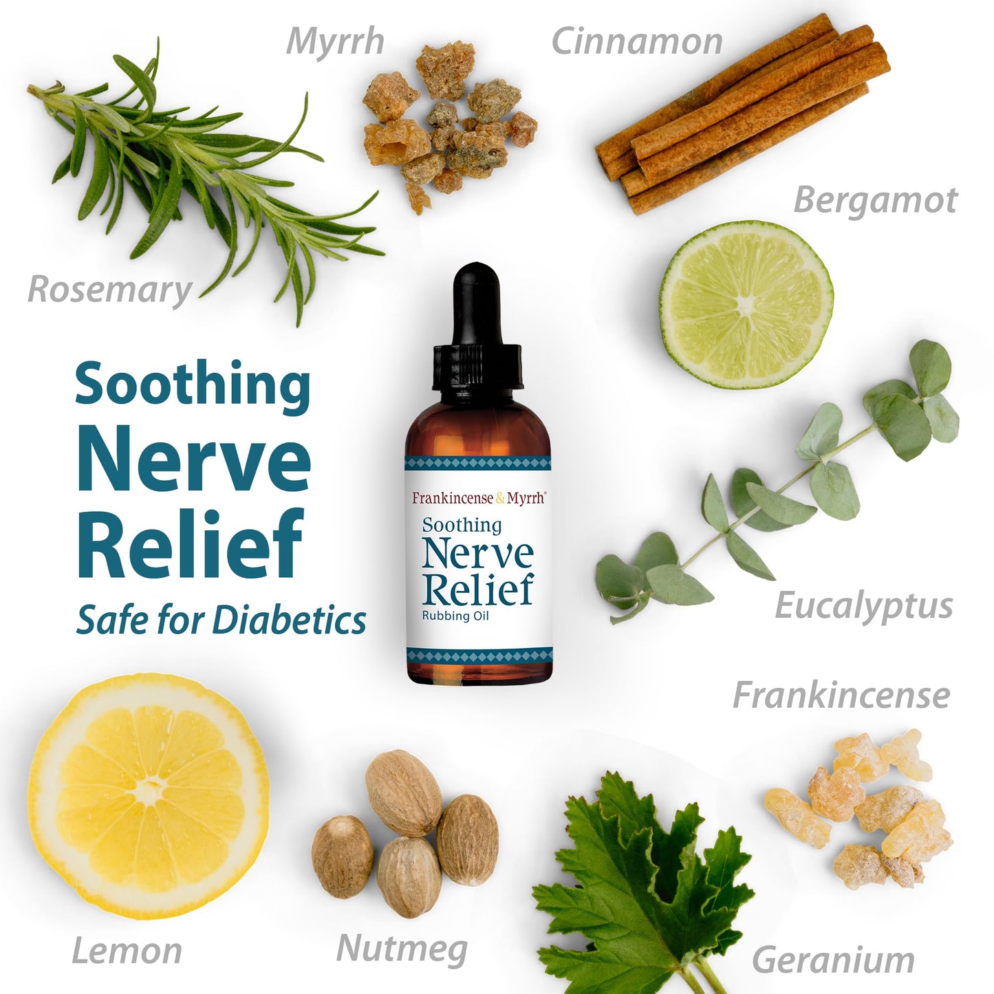 Frankincense & Myrrh Nerve Pain Relief Rubbing Oil,Diabetic Neuropathy, 2oz