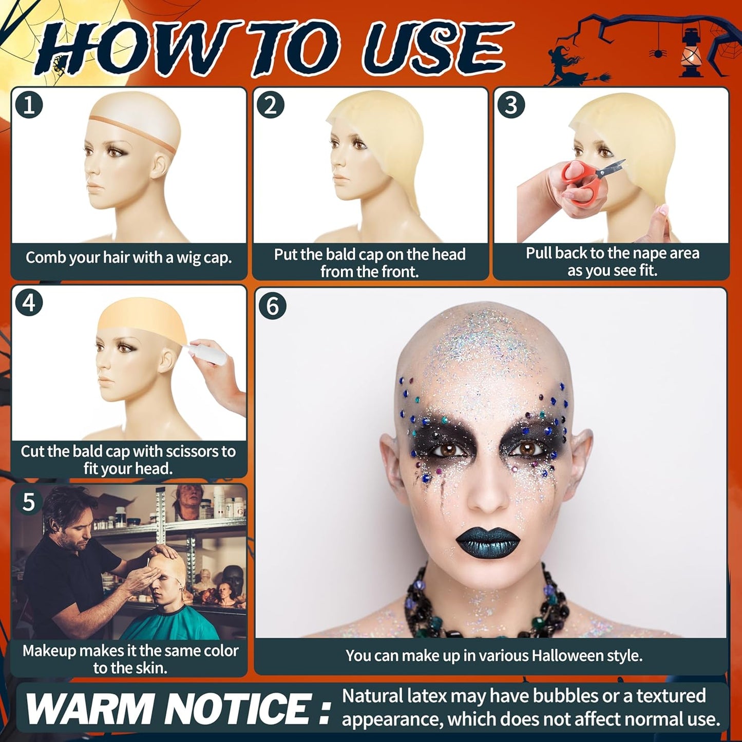 Halloween Bald Cap Set - 4Pcs Latex & Nylon Wig Caps for Adults | Perfect Costume Accessory for Cosplay & Parties