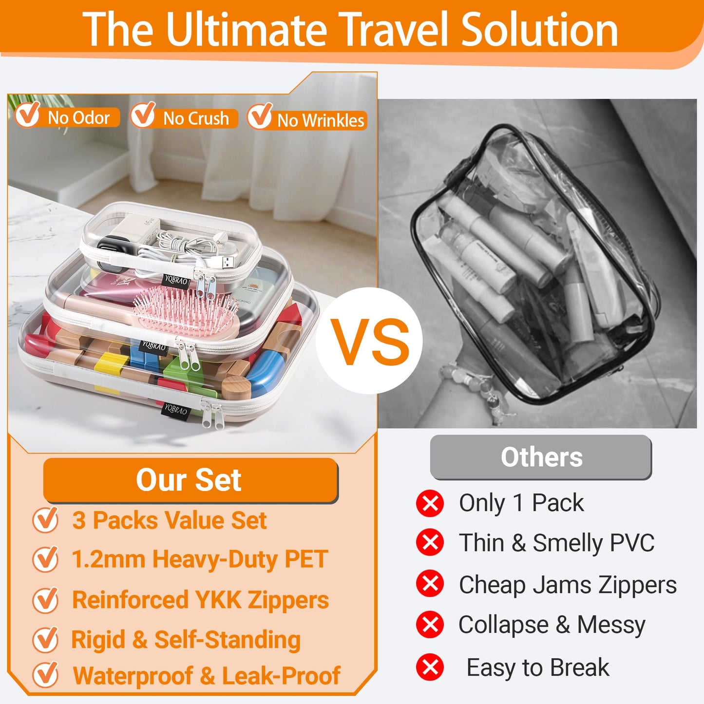 YQBRAO Clear Hard Shell Organizer Cases, Multi-Size (L, M & S), 3-Pack
