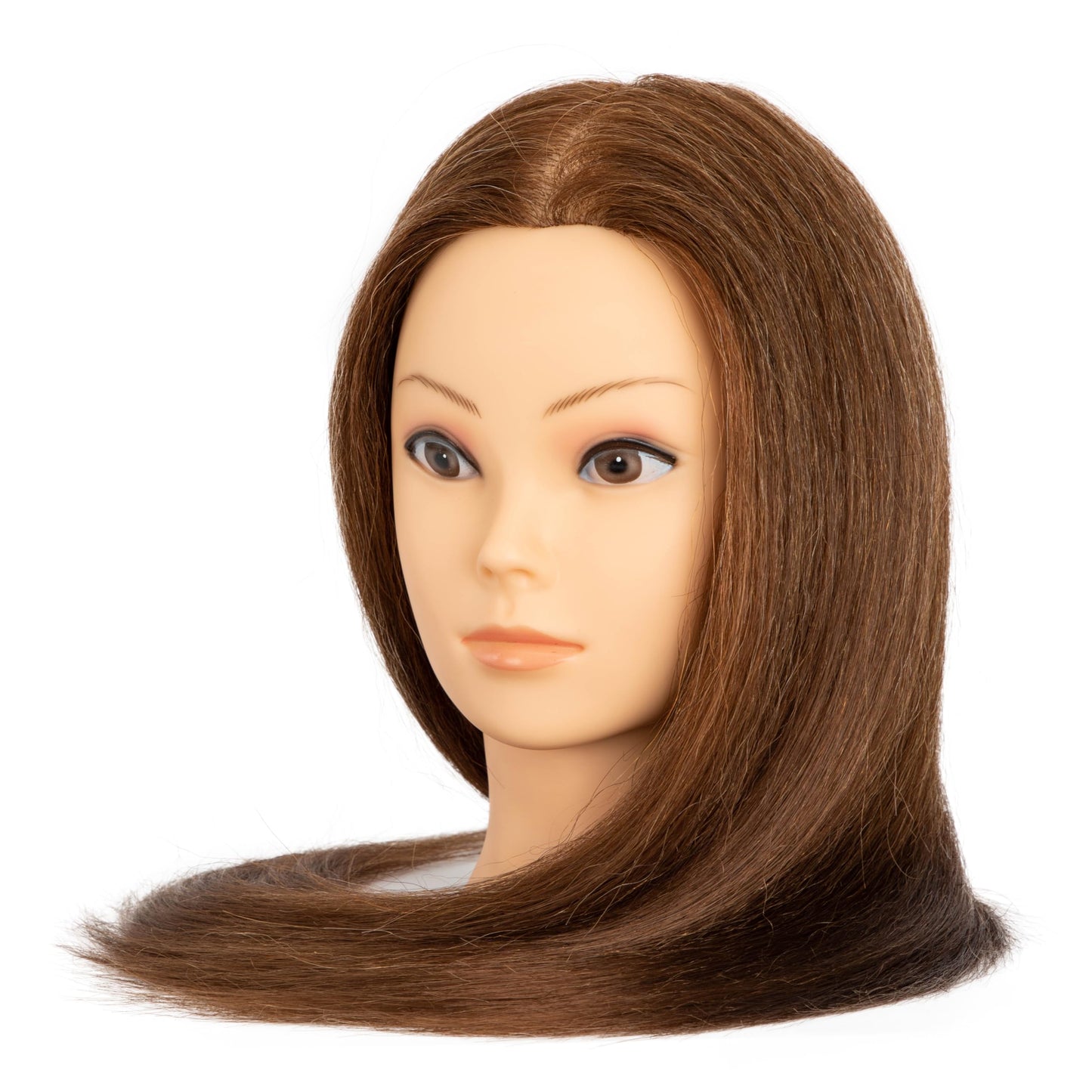 Mannequin Head 100% Real Human Hair, Cosmetology Human Hair Mannequin Head Hairdresser Practice Training Head (Brown)