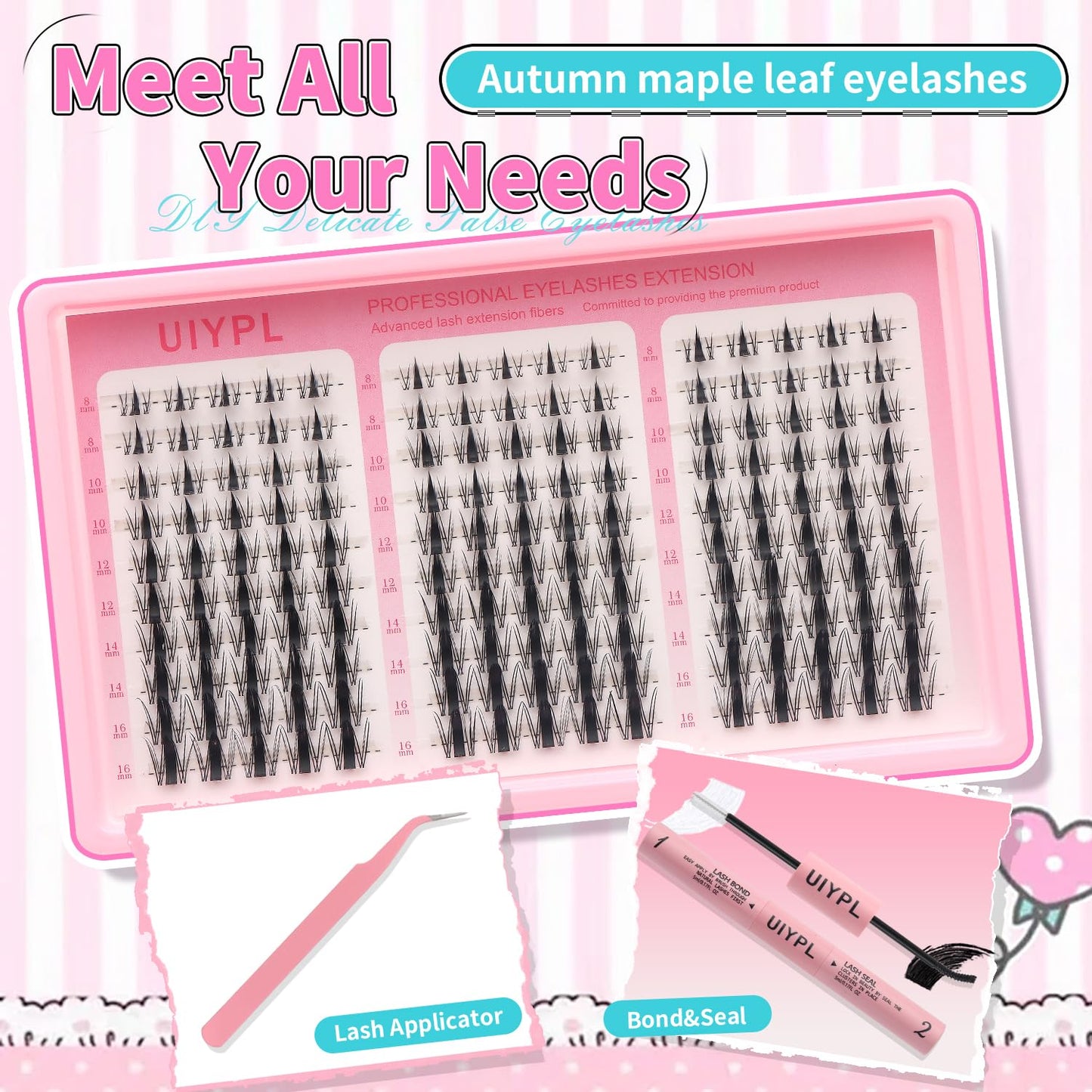 UIYPL Lash Clusters Kit-Cluster Eyelash Extensions. Eyelash Extension Kit. Volume Lash Clusters. Pro Lash. False Eyelashes & Adhesivesc. (Aesthetic‌ kit 150pcs)