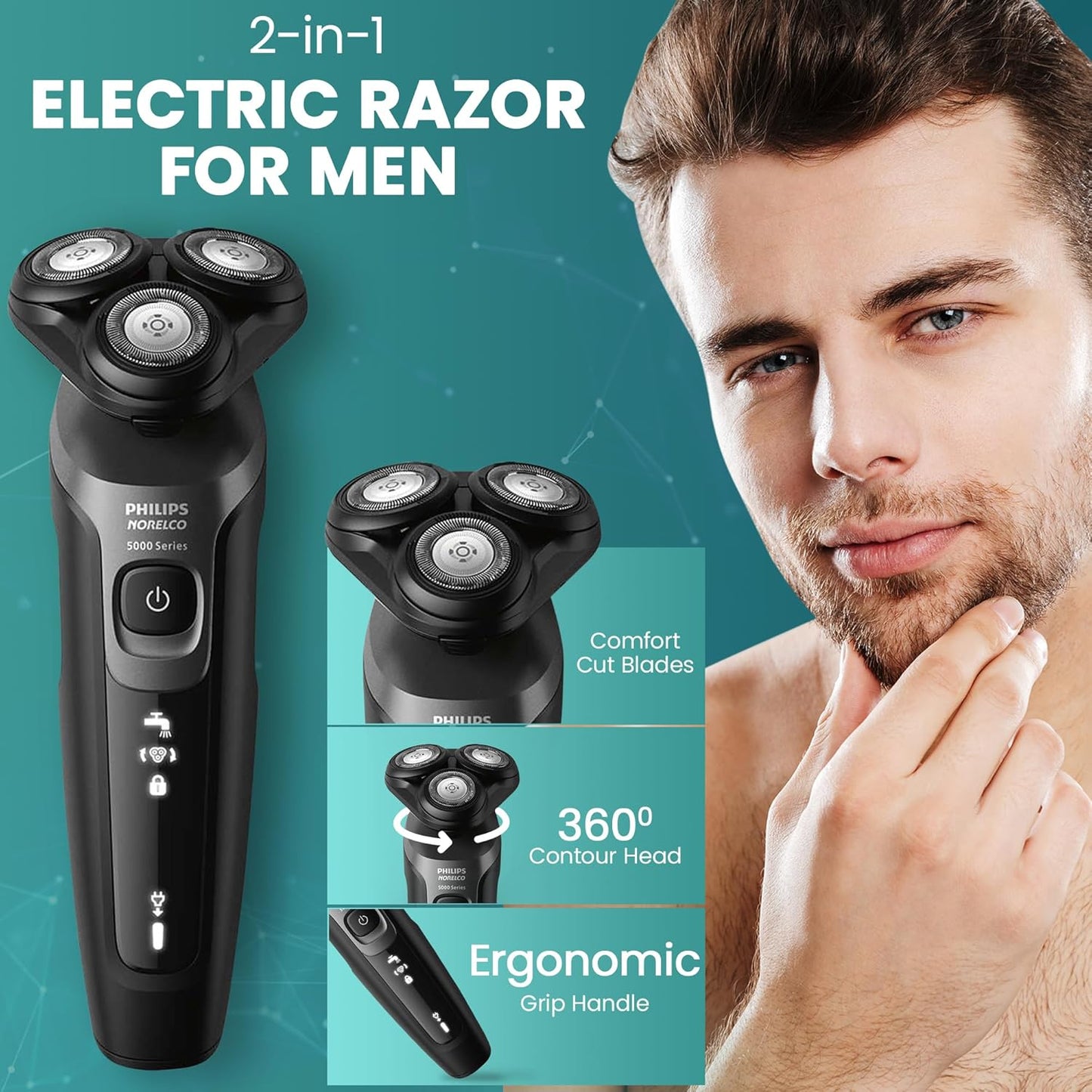 Philips Electric Shaver for Men - Rechargeable AquaTouch Wet & Dry with Comfort Cut Blades | Cordless 5D Flex Head Razor