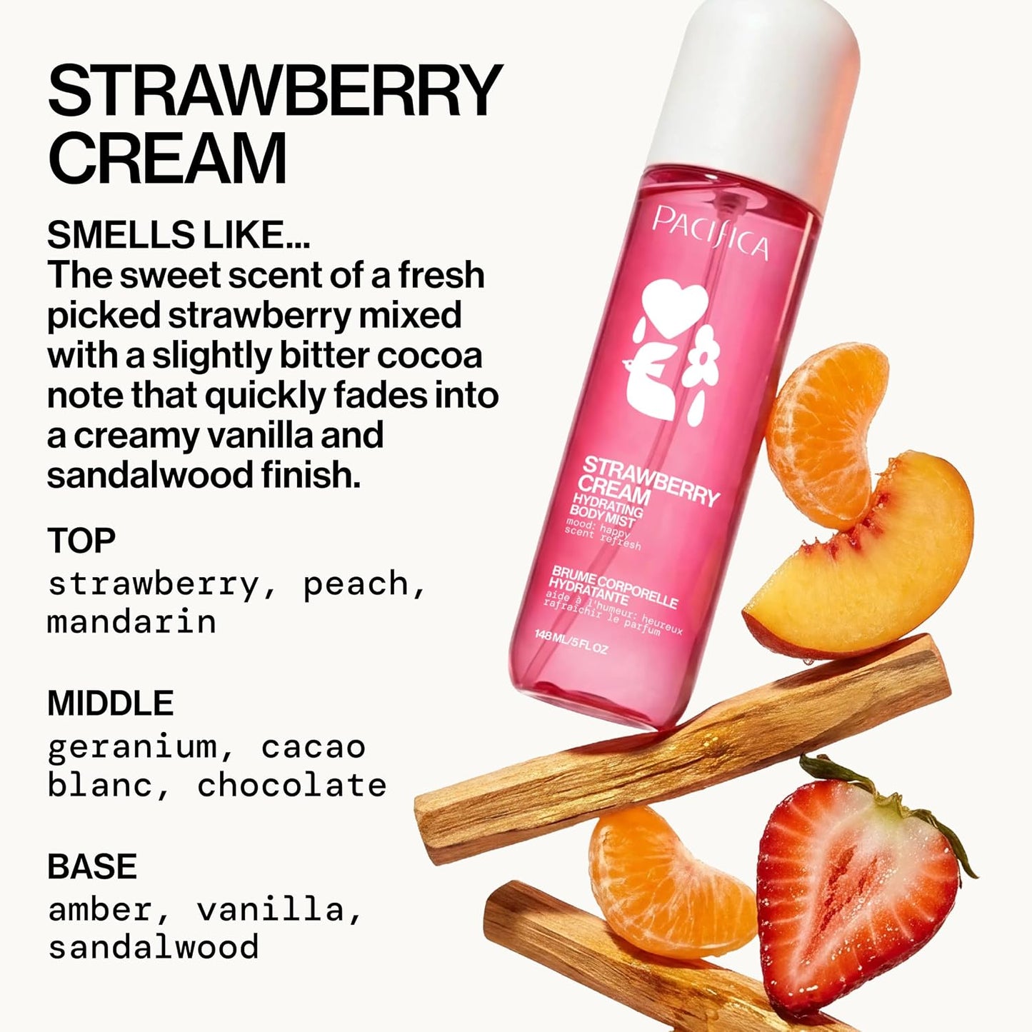 Pacifica Strawberry Cream Body Mist for Women - Hydrating Fruity Fragrance Spray | Vegan, 5 oz